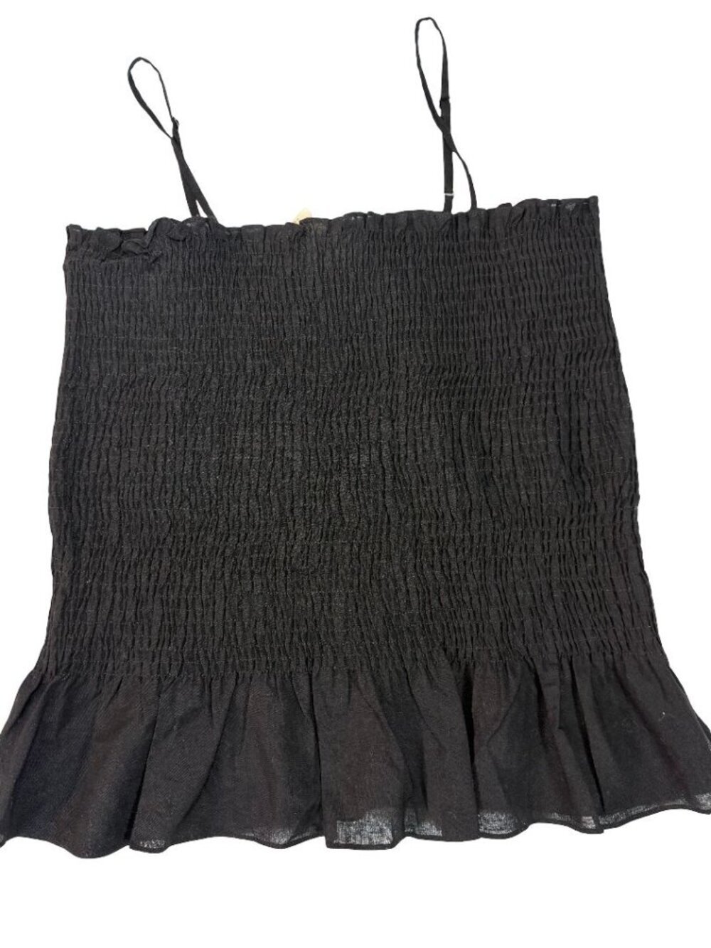 Anthropologie Women's Black Smocked Linen Blend Cami Top Size L Boho. - Picture 1 of 6